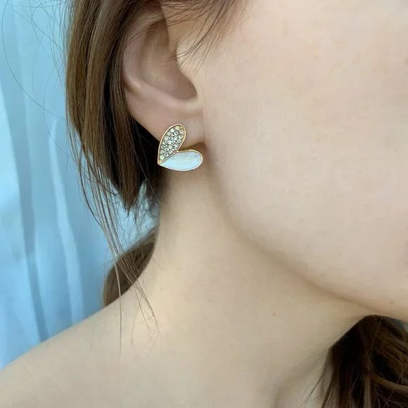 Cute White Crystal Heart Stone Stud Earrings for Women - Picture 2 of 8